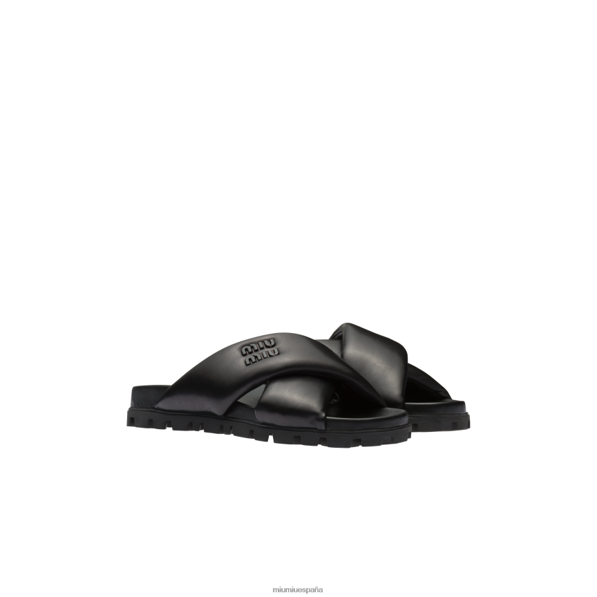 es Miu Miuzapatos diapositivas de cuero negro JPDFR8347