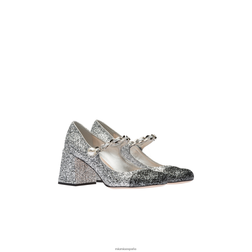 es Miu Miuzapatos bombas de brillo plata/pizarra JPDFR8193