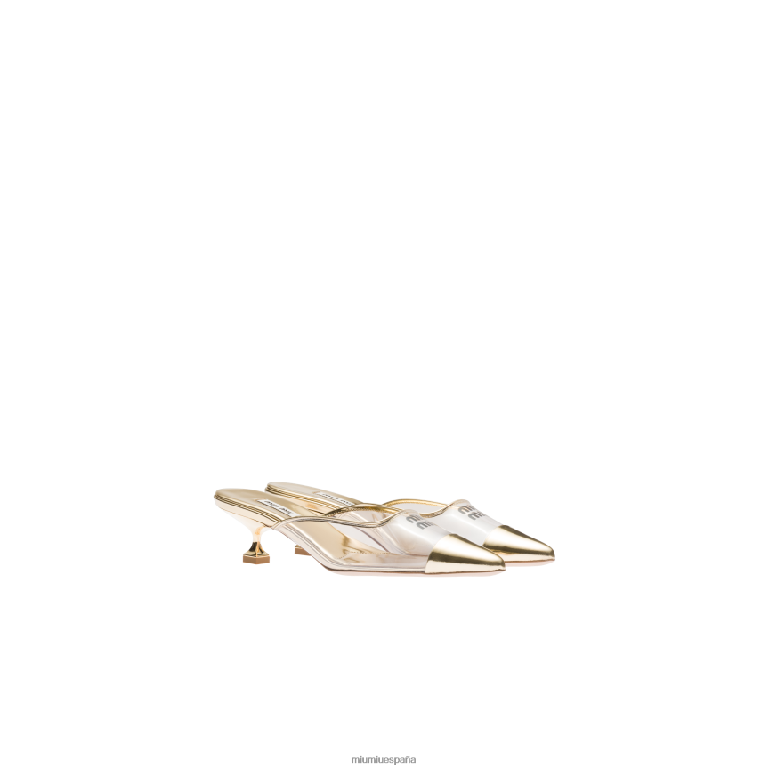 es Miu Miuzapatos mules de piel metalizada y plexiglás platino JPDFR8206